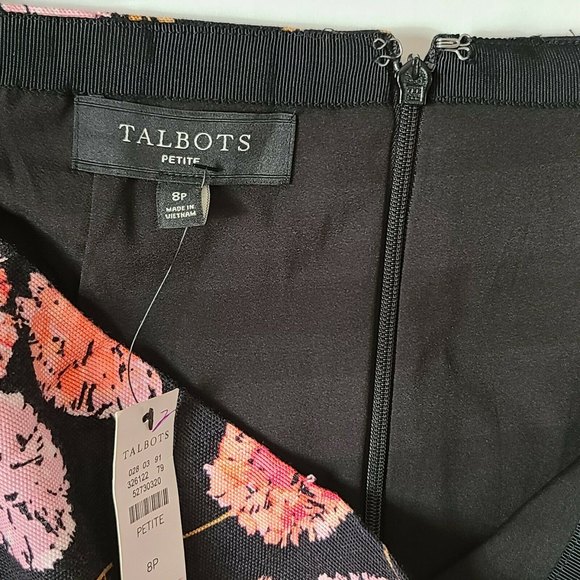 Talbots Petite Floral Pencil Skirt Back Vent Slit Black Pink Coral Size 8P NWT - Picture 4 of 10